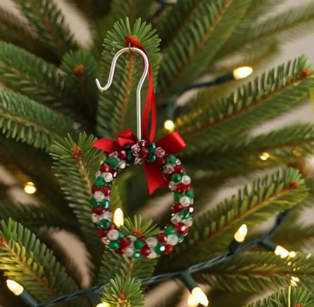 Ganz Cardinal Wreath Christmas Ornament Red Green Acrylic Beads 2